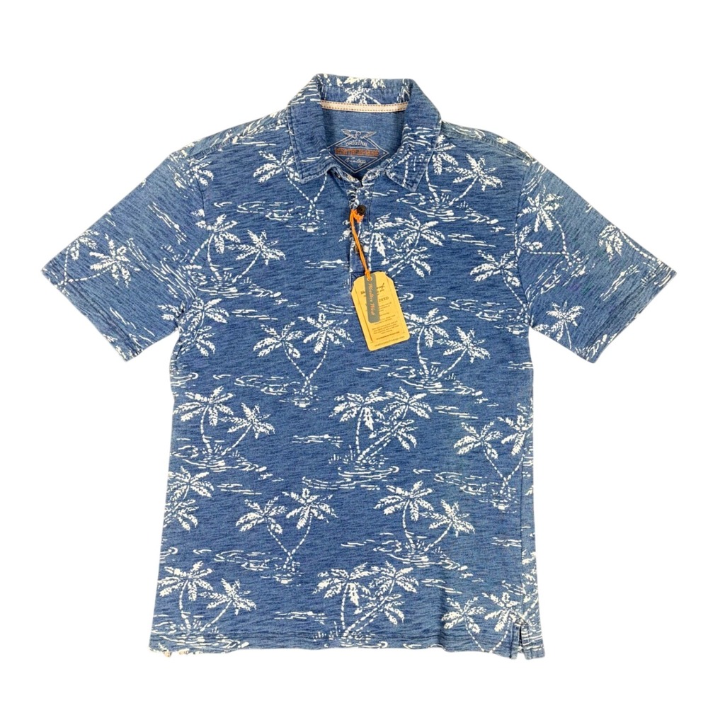 Weatherproof Vintage Polo Shirt Men M Blue Palm Tree Tropical Short Sleev Cotton